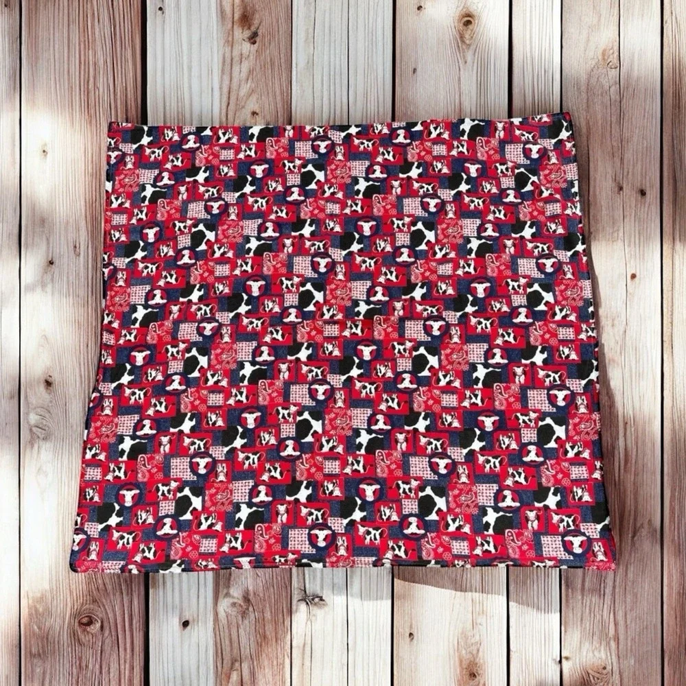 VTG 90s Handmade Baby Blanket Cow Bandana Print Western Reversible Cotton 42